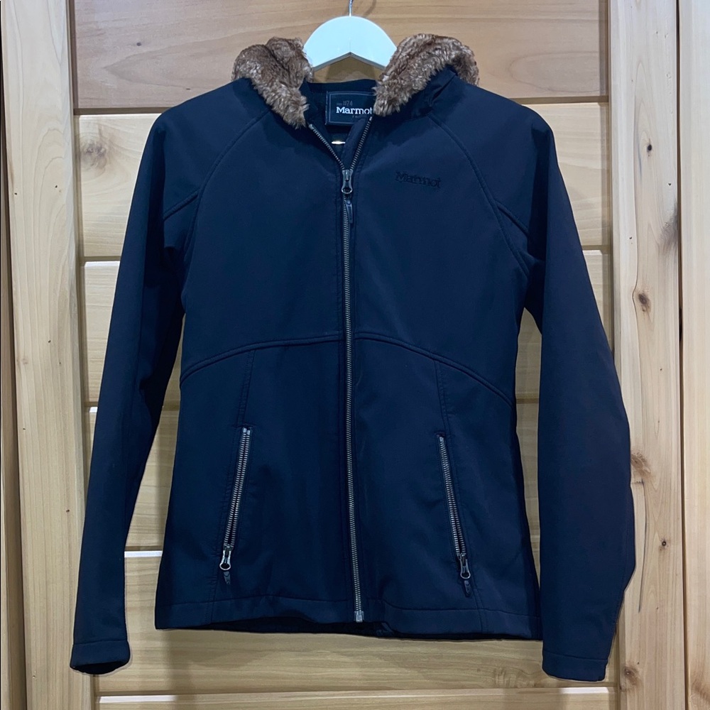 Marmot Black Ski & Snow Jacket with Fur Trim